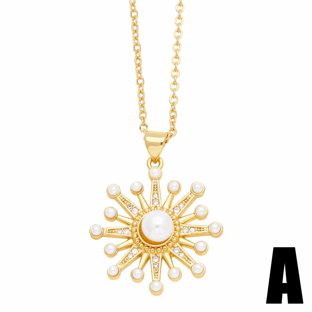 Modern Style Moon Flower Stainless Steel Copper Plating Inlay Beads Zircon 18K Gold Plated Pendant Necklace_colorza_3