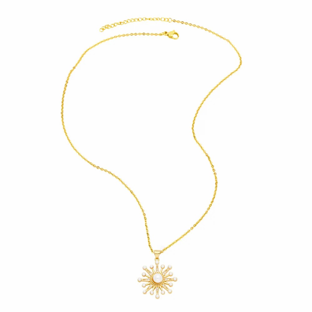 Modern Style Moon Flower Stainless Steel Copper Plating Inlay Beads Zircon 18K Gold Plated Pendant Necklace_colorza_6