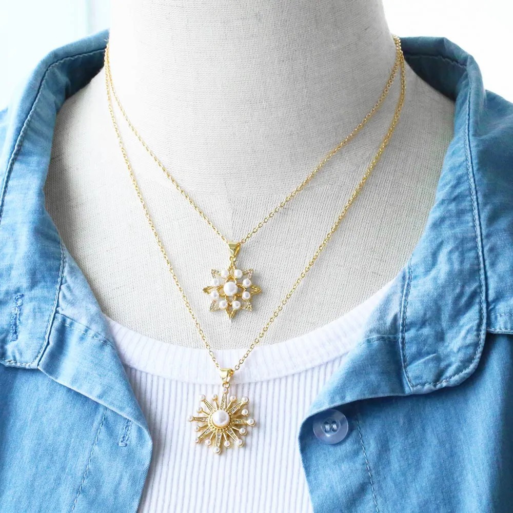 Modern Style Moon Flower Stainless Steel Copper Plating Inlay Beads Zircon 18K Gold Plated Pendant Necklace_colorza_7
