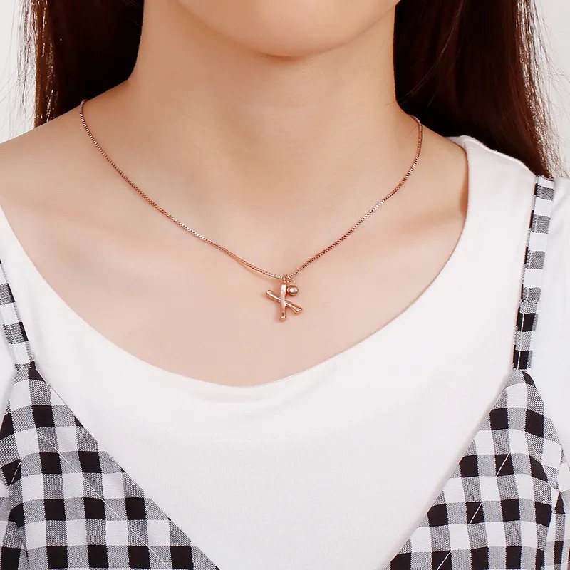 Simple Style Letter Titanium Steel Patchwork Pendant Necklace_colorza_4