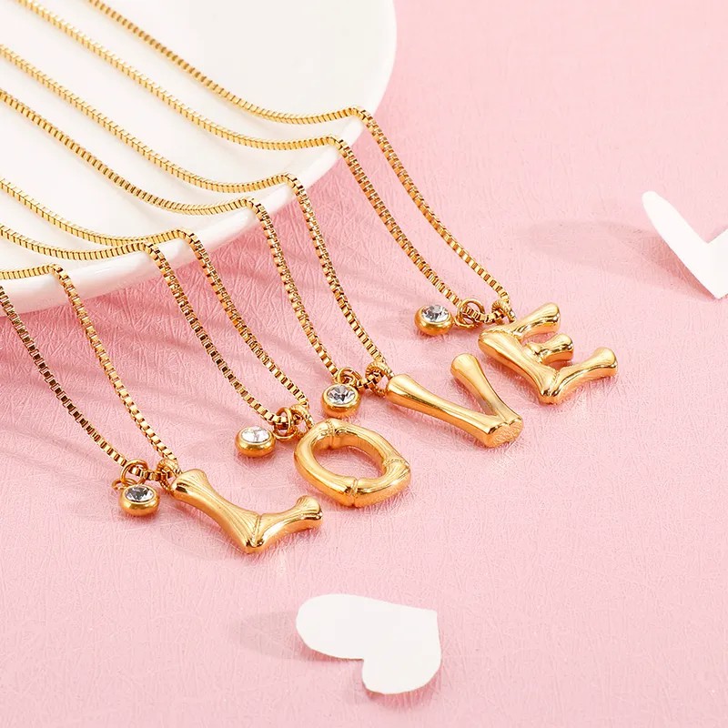Simple Style Commute Letter Titanium Steel Patchwork Necklace_colorza_5