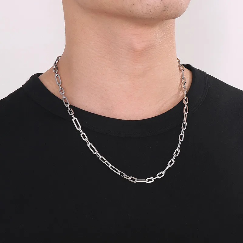 Hip-Hop Rock Solid Color Stainless Steel Patchwork Necklace_colorza_9