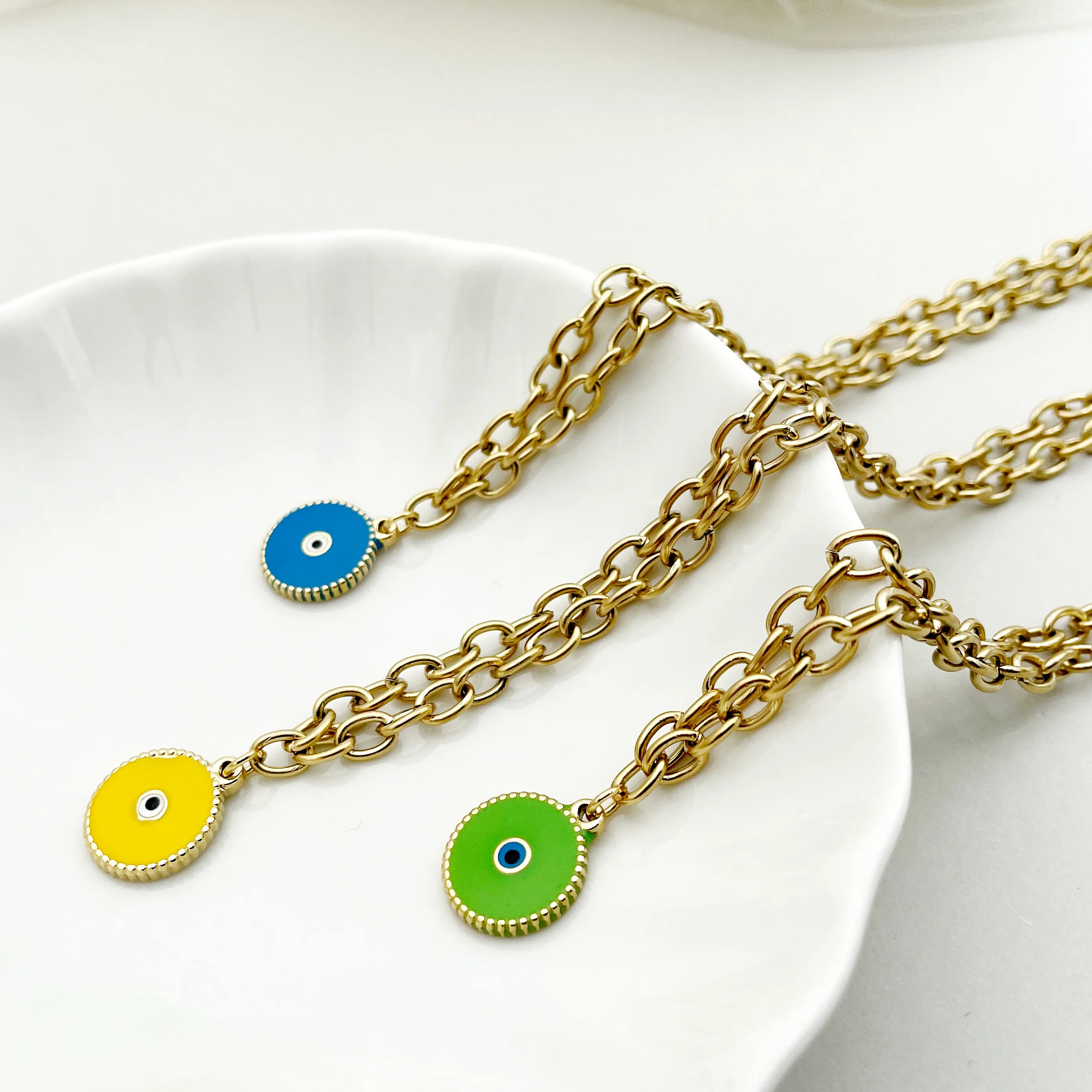 Casual Modern Style Round Eye Stainless Steel Polishing Enamel Plating Gold Plated Pendant Necklace_colorza_1