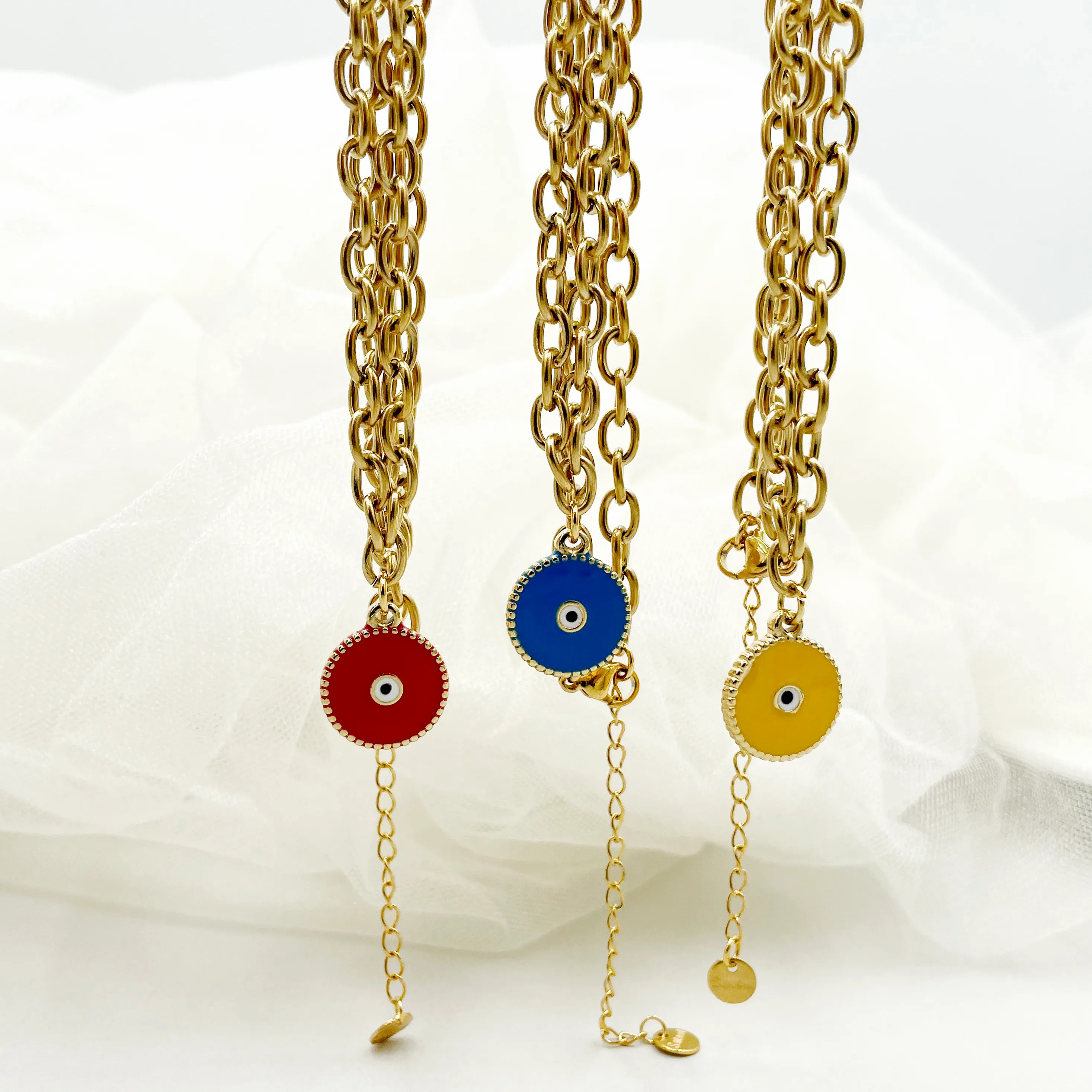 Casual Modern Style Round Eye Stainless Steel Polishing Enamel Plating Gold Plated Pendant Necklace_colorza_2