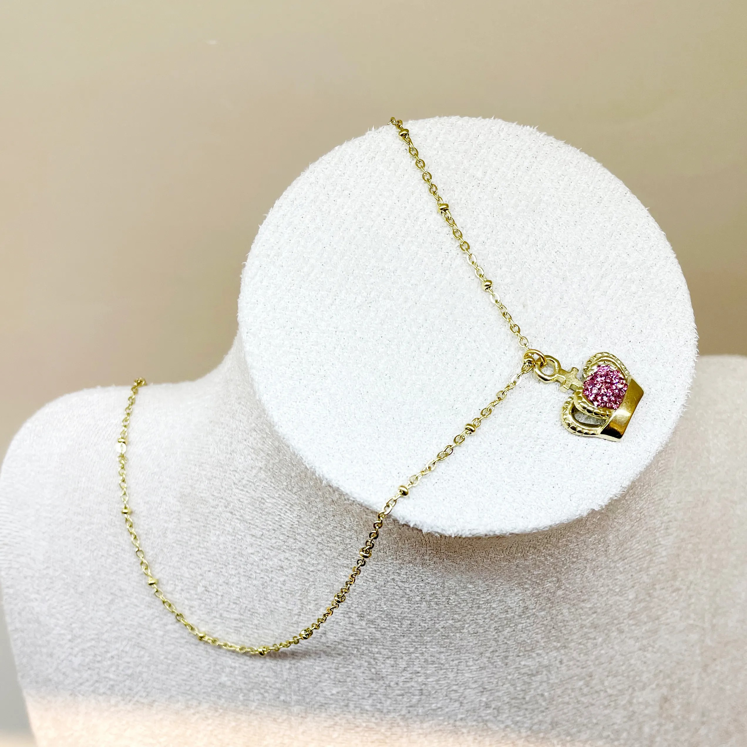 Elegant Shiny Crown Stainless Steel Polishing Plating Inlay Zircon Gold Plated Pendant Necklace_colorza_2