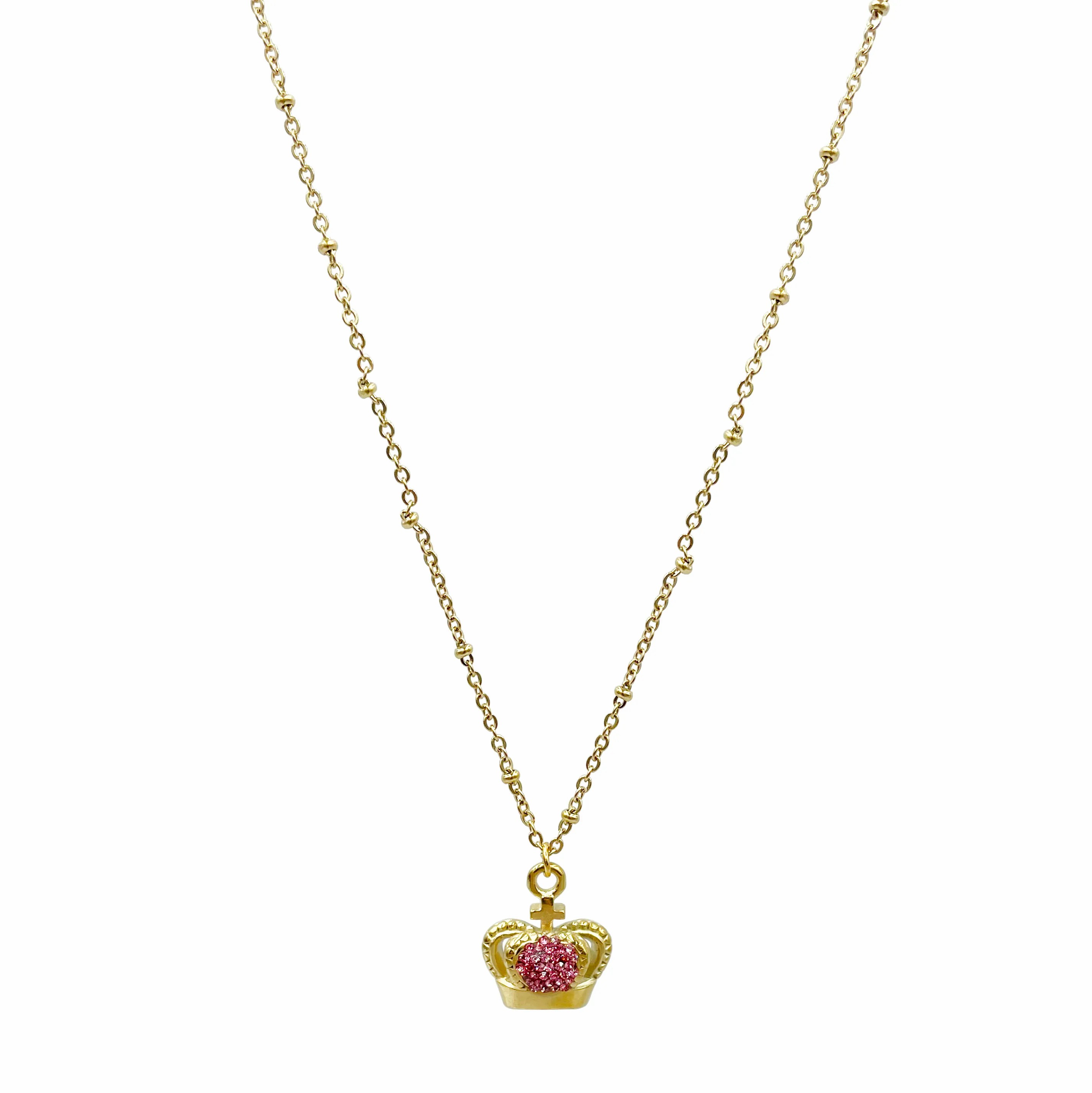 Elegant Shiny Crown Stainless Steel Polishing Plating Inlay Zircon Gold Plated Pendant Necklace_colorza_4