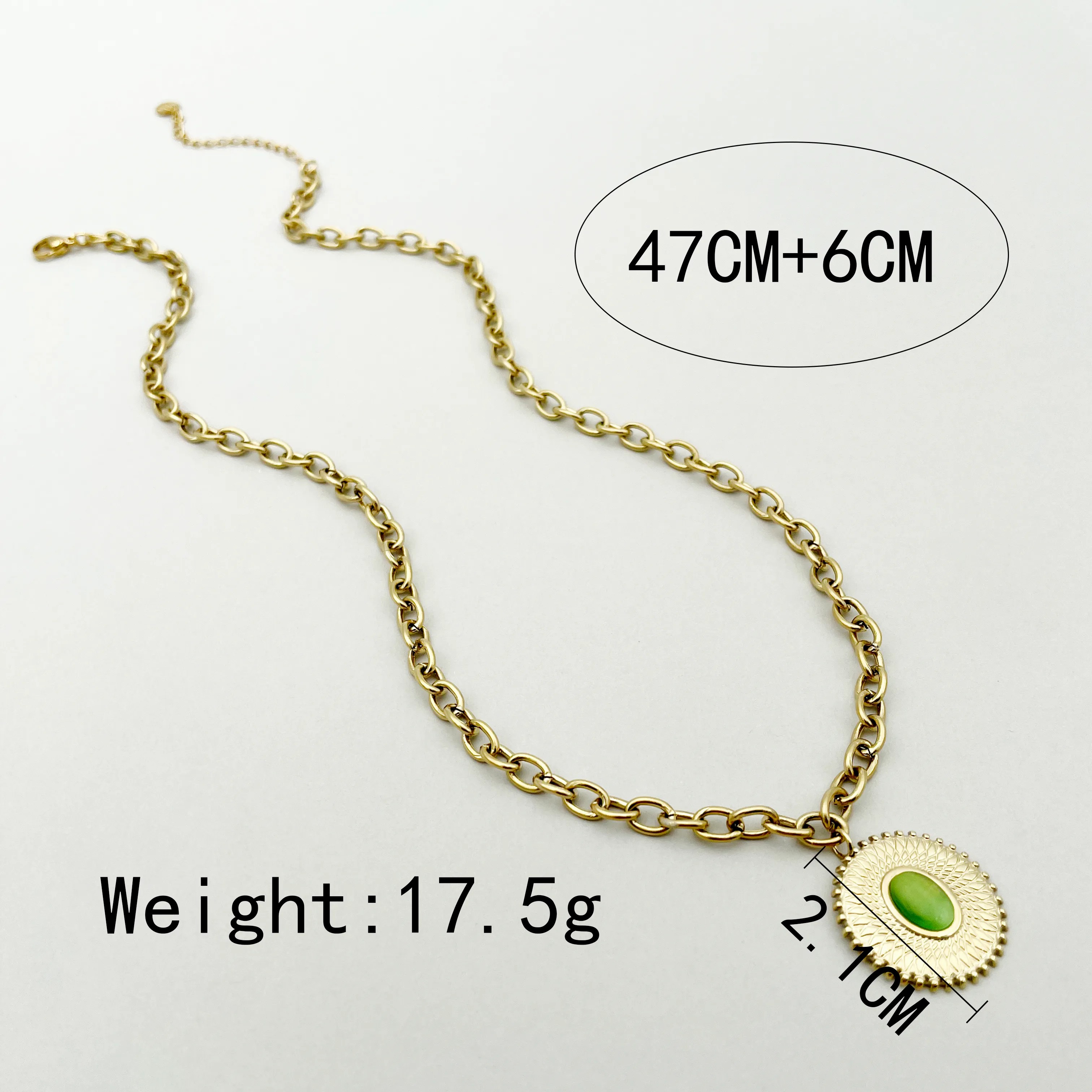 Vintage Style Round Stainless Steel Polishing Plating Inlay Opal Gold Plated Pendant Necklace_colorza_3