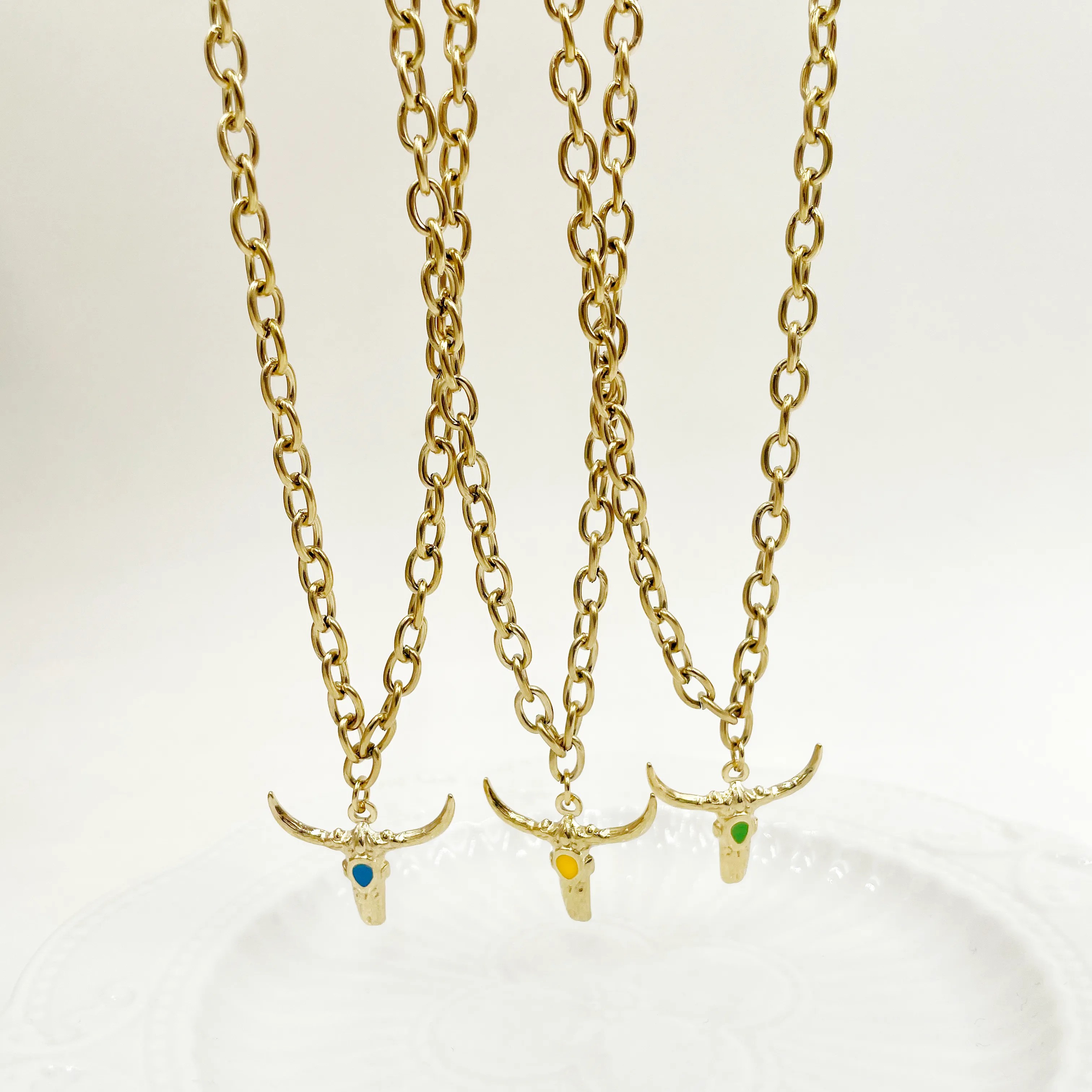 Hip-Hop Rock Cattle Stainless Steel Polishing Enamel Plating Gold Plated Pendant Necklace_colorza_1