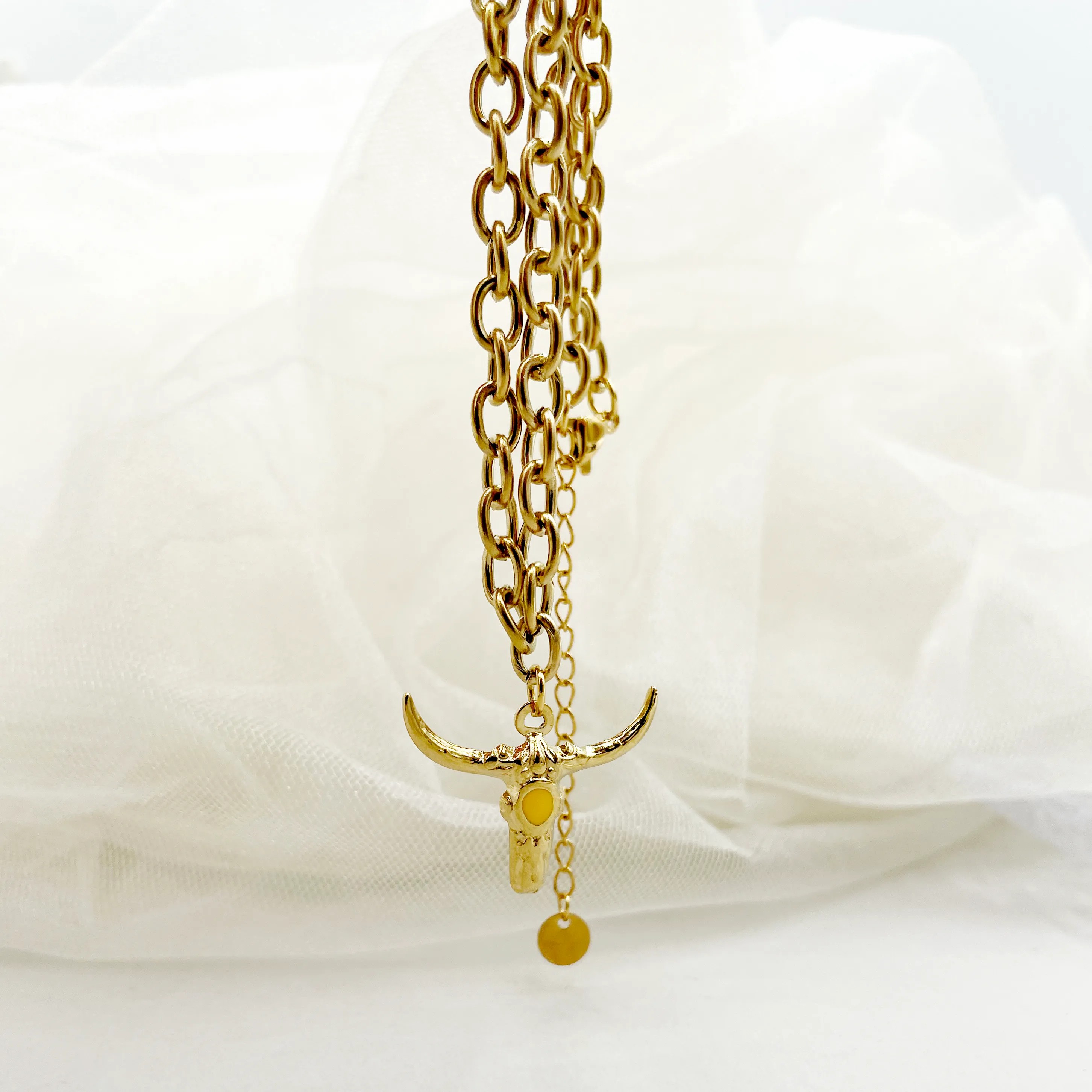Hip-Hop Rock Cattle Stainless Steel Polishing Enamel Plating Gold Plated Pendant Necklace_colorza_2
