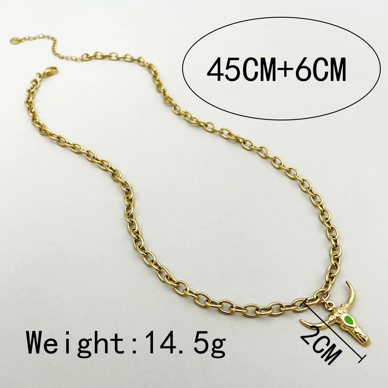 Hip-Hop Rock Cattle Stainless Steel Polishing Enamel Plating Gold Plated Pendant Necklace_colorza_3