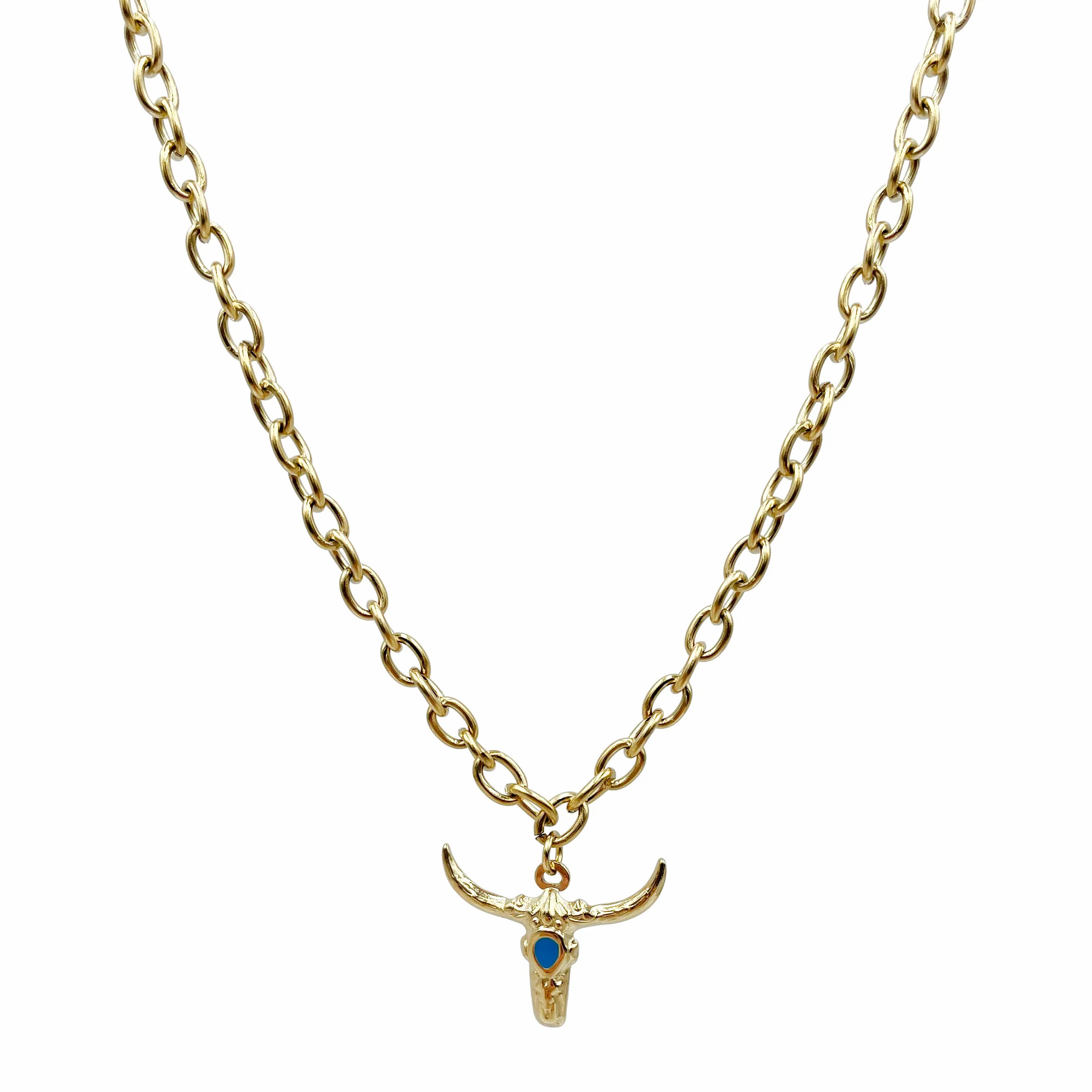 Hip-Hop Rock Cattle Stainless Steel Polishing Enamel Plating Gold Plated Pendant Necklace_colorza_4