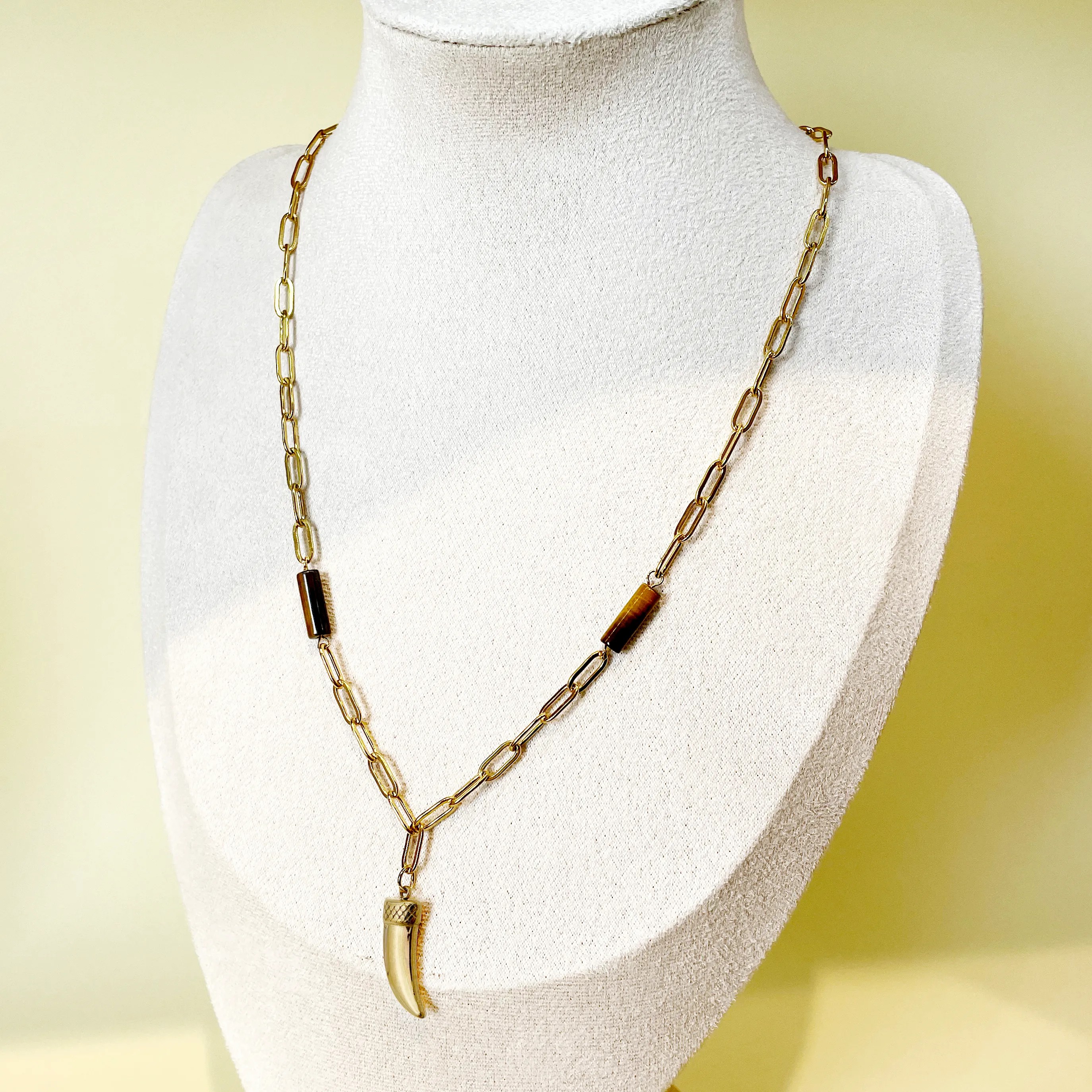 Retro Simple Style Ivory Stainless Steel Natural Stone Polishing Plating Gold Plated Pendant Necklace_colorza_1