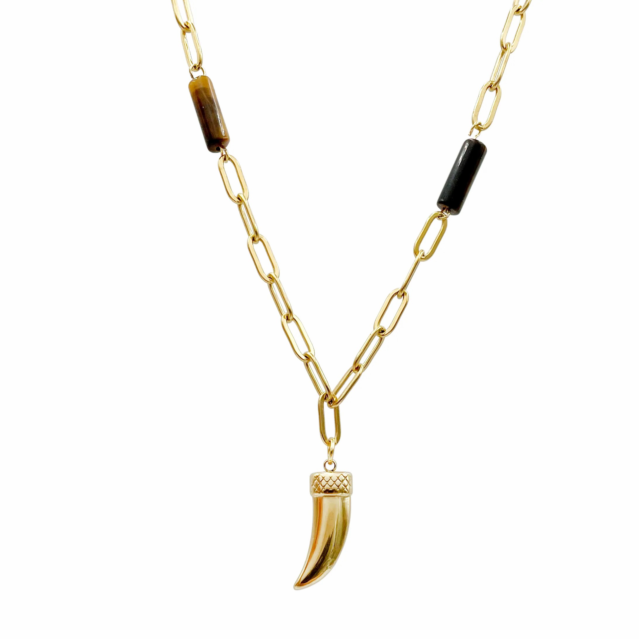 Retro Simple Style Ivory Stainless Steel Natural Stone Polishing Plating Gold Plated Pendant Necklace_colorza_4