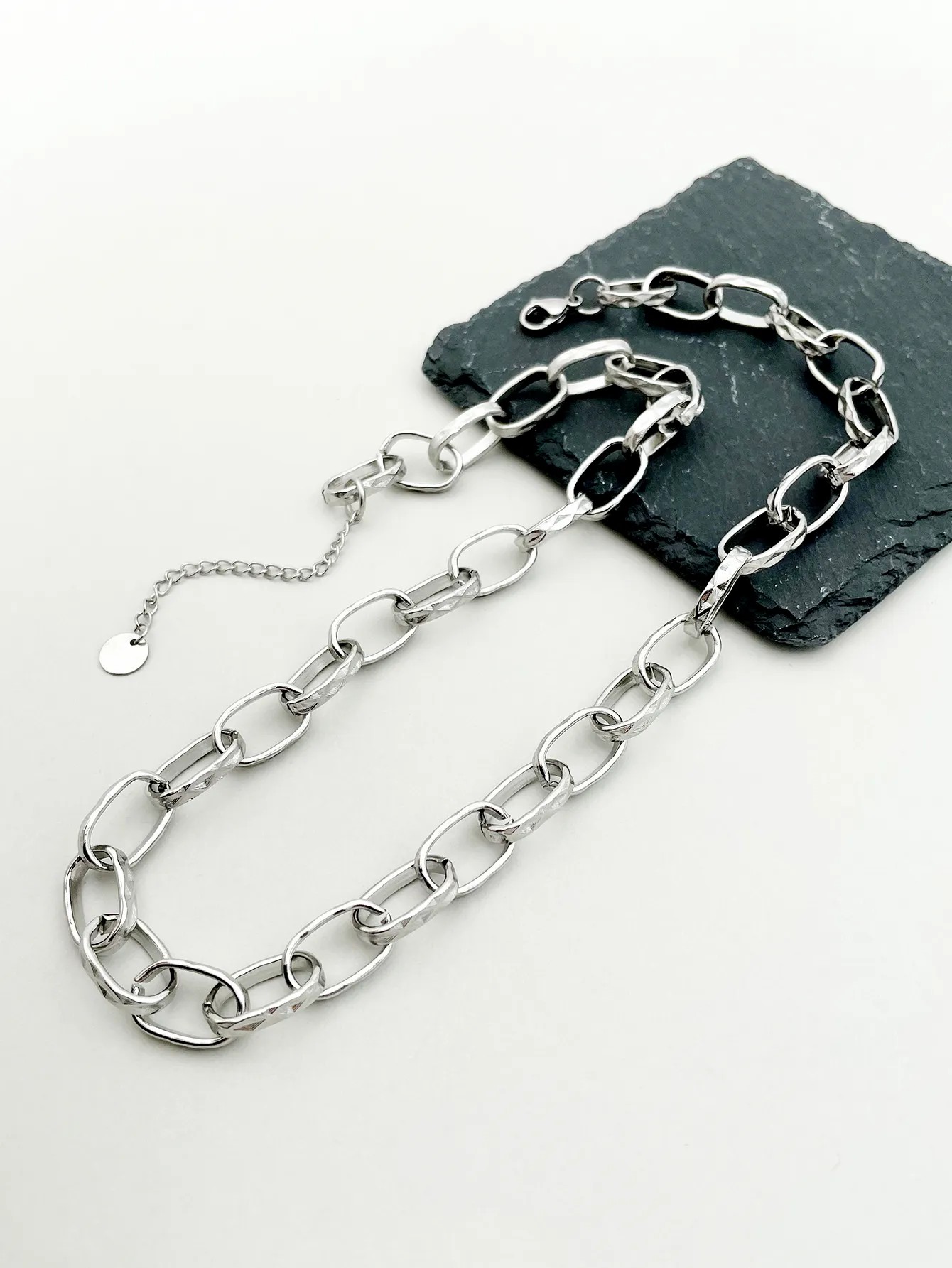 Hip-Hop Simple Style Oval Solid Color Stainless Steel Polishing Necklace_colorza_2
