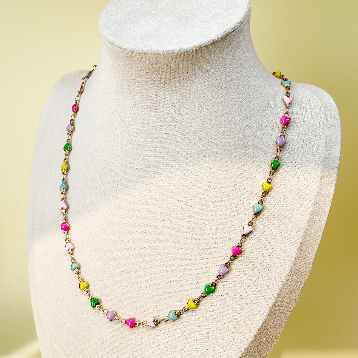 Cute Sweet Heart Shape Stainless Steel Polishing Enamel Plating Gold Plated Necklace_colorza_1