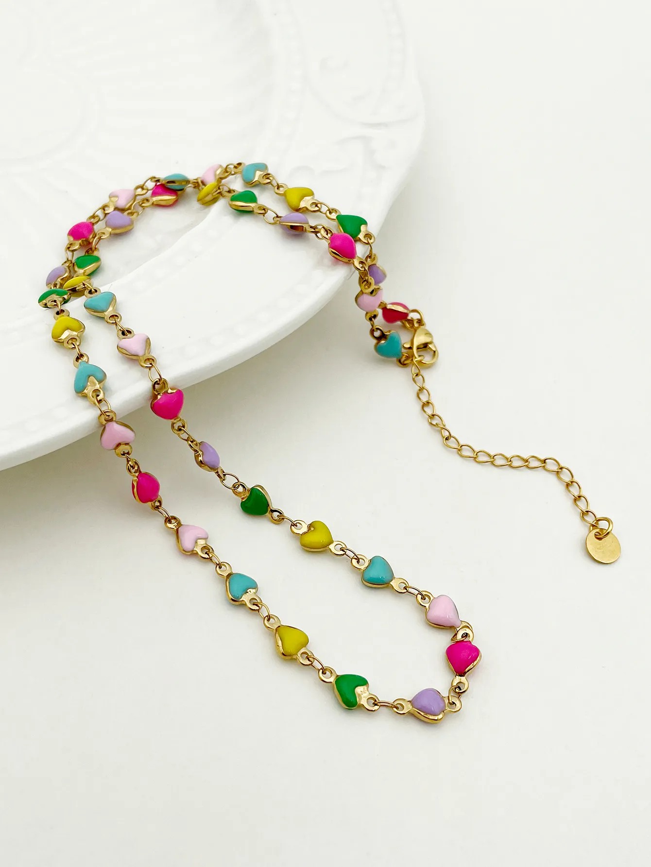 Cute Sweet Heart Shape Stainless Steel Polishing Enamel Plating Gold Plated Necklace_colorza_2