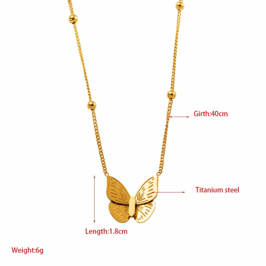 Hip-Hop Retro Butterfly Titanium Steel Plating Rhinestones Gold Plated Pendant Necklace_colorza_1
