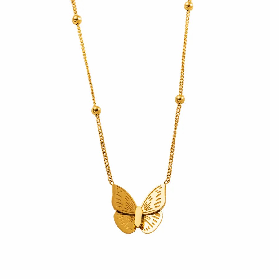 Hip-Hop Retro Butterfly Titanium Steel Plating Rhinestones Gold Plated Pendant Necklace_colorza_7