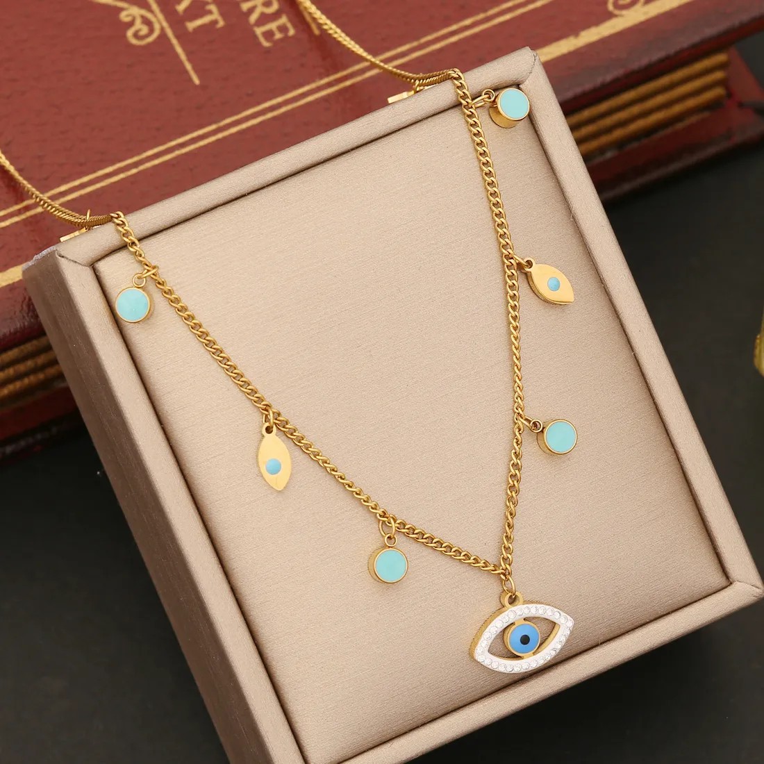 IG Style Four Leaf Clover Eye Snowflake Stainless Steel Enamel Plating Necklace_colorza_4