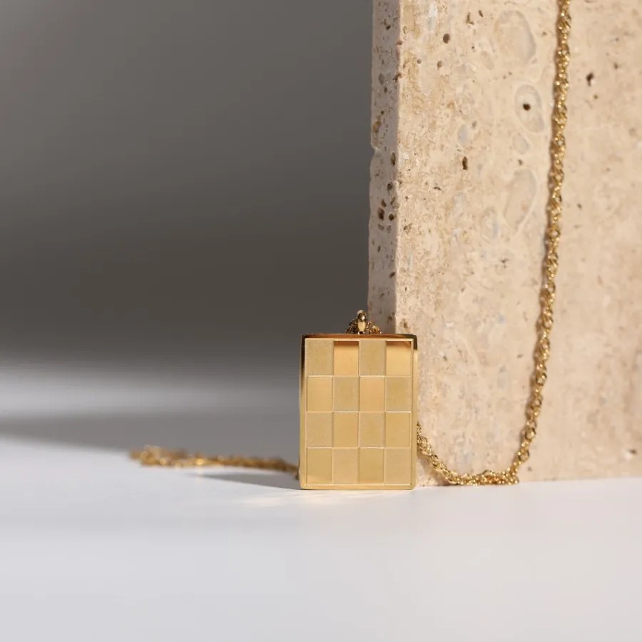 Retro Vintage Style Rhombus Stainless Steel Patchwork 18K Gold Plated Pendant Necklace_colorza_3