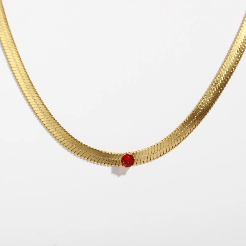 Retro Solid Color Stainless Steel Inlay Zircon 18K Gold Plated Necklace_colorza_1