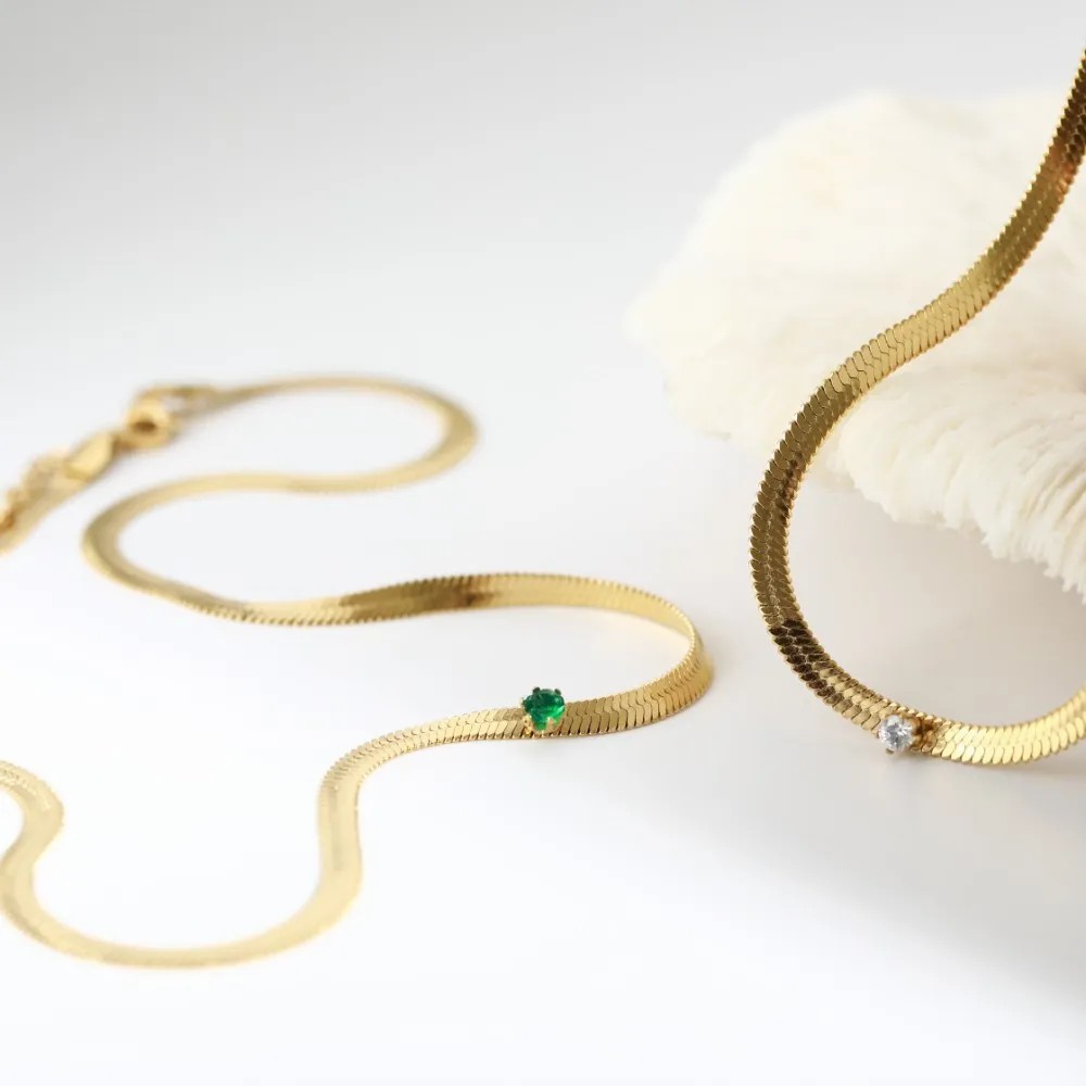 Retro Solid Color Stainless Steel Inlay Zircon 18K Gold Plated Necklace_colorza_4