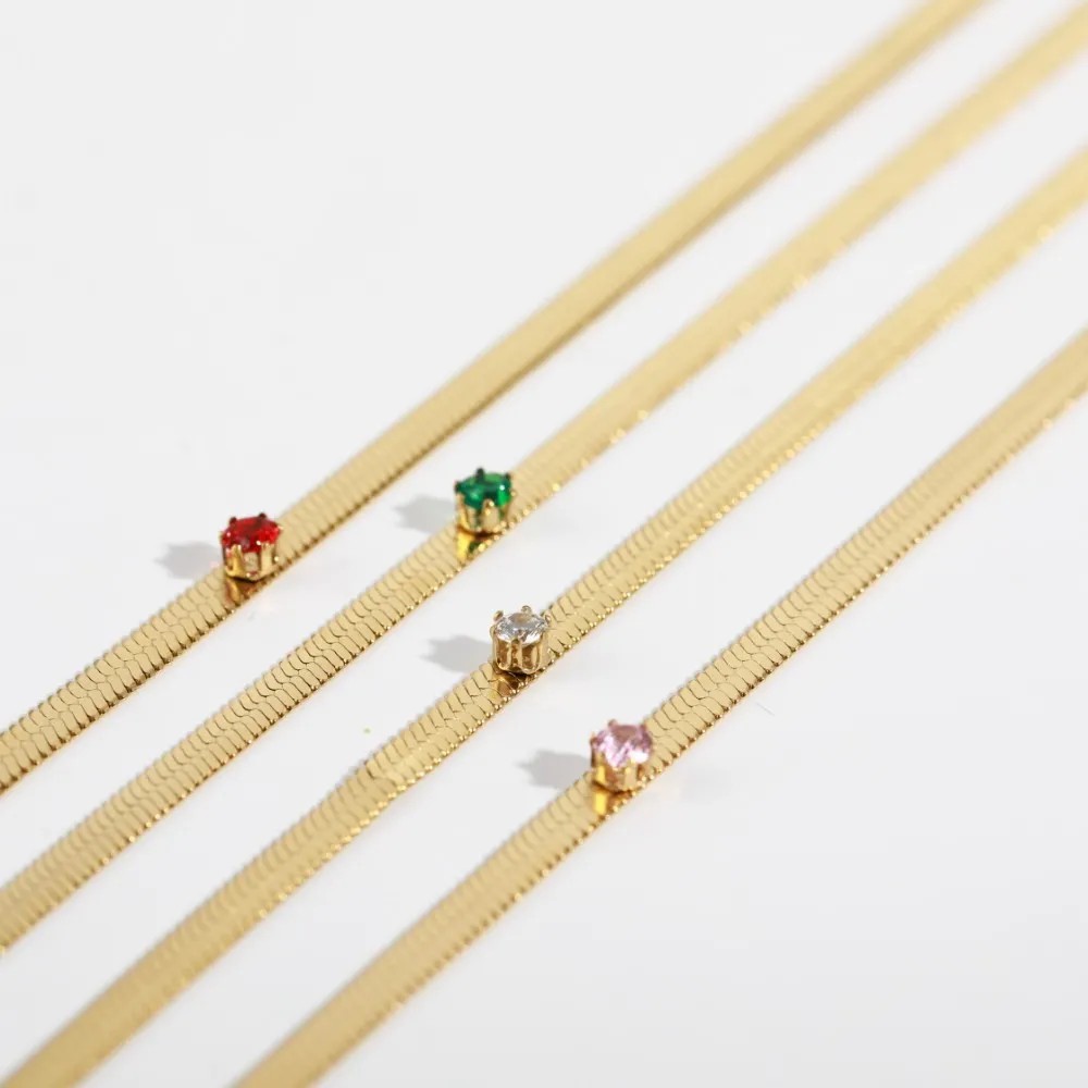 Retro Solid Color Stainless Steel Inlay Zircon 18K Gold Plated Necklace_colorza_5