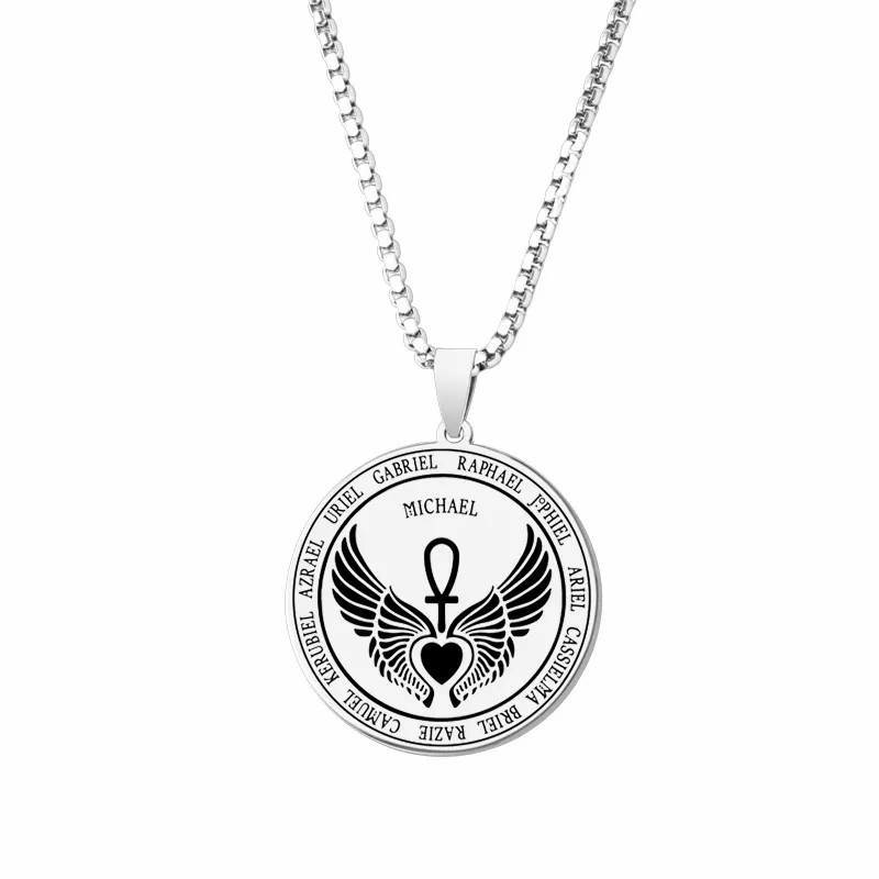 Hip-Hop Angel Wings Letter Stainless Steel Carving Pendant Necklace_colorza_2