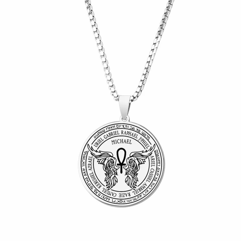 Hip-Hop Angel Wings Letter Stainless Steel Carving Pendant Necklace_colorza_3