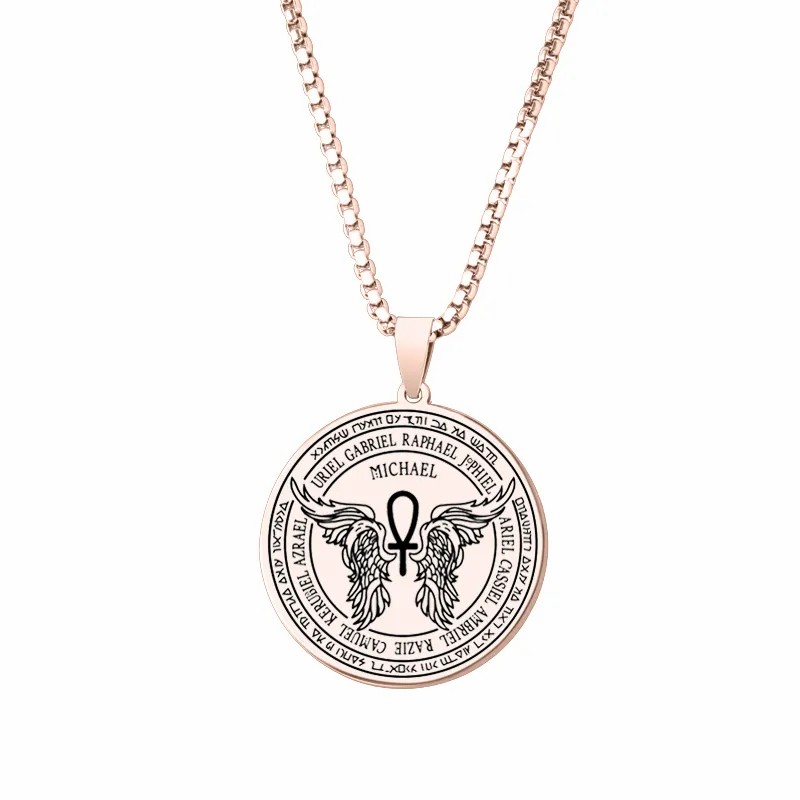 Hip-Hop Angel Wings Letter Stainless Steel Carving Pendant Necklace_colorza_4