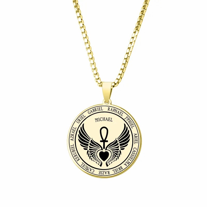 Hip-Hop Angel Wings Letter Stainless Steel Carving Pendant Necklace_colorza_5