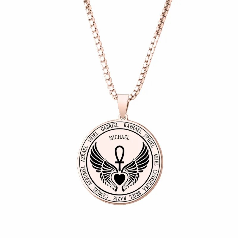 Hip-Hop Angel Wings Letter Stainless Steel Carving Pendant Necklace_colorza_8