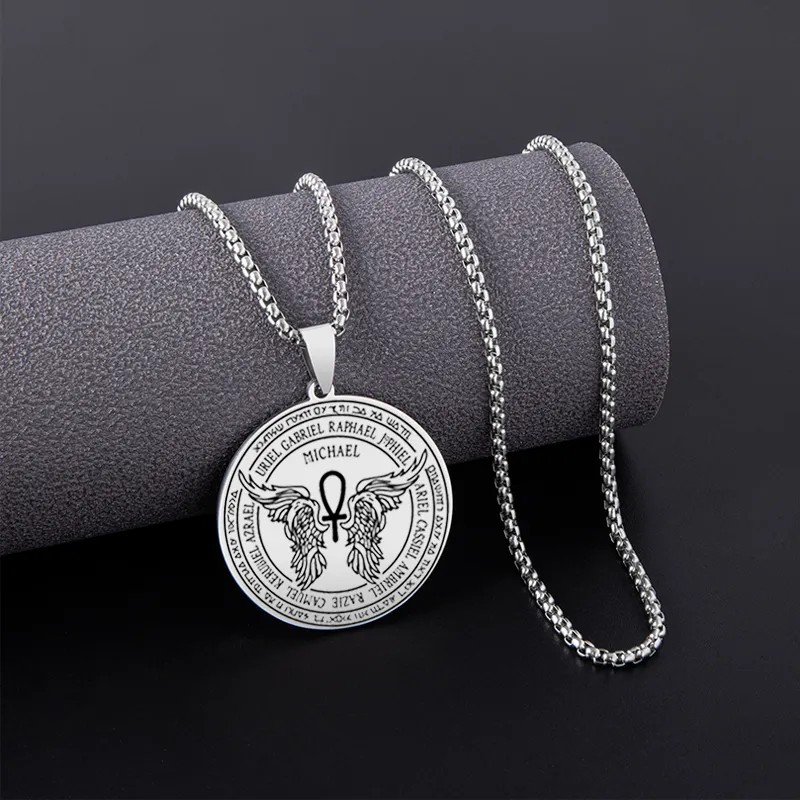 Hip-Hop Angel Wings Letter Stainless Steel Carving Pendant Necklace_colorza_10