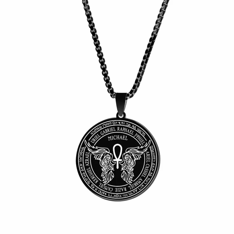 Hip-Hop Angel Wings Letter Stainless Steel Carving Pendant Necklace_colorza_11