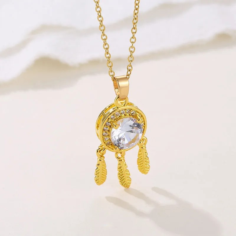 Elegant Dreamcatcher Stainless Steel Plating Inlay Zircon 18K Gold Plated Gold Plated Pendant Necklace_colorza_1