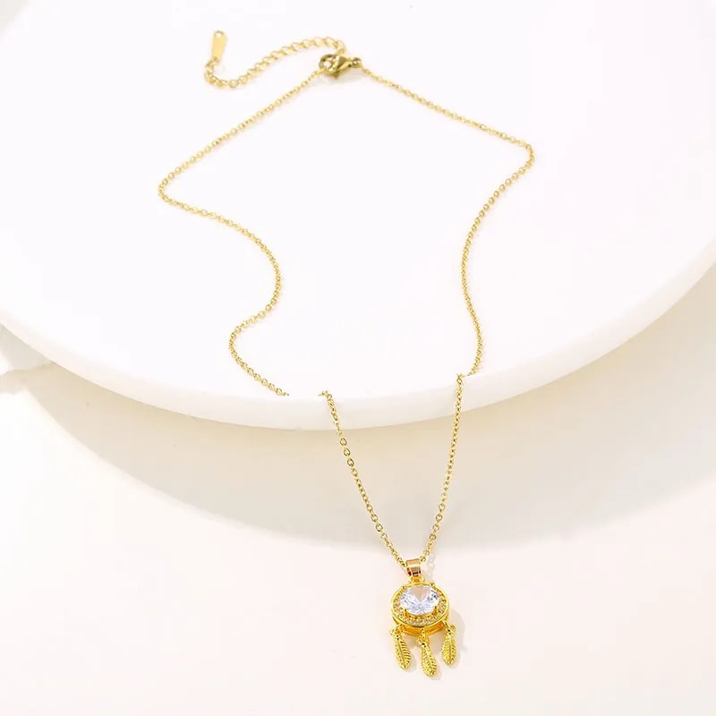 Elegant Dreamcatcher Stainless Steel Plating Inlay Zircon 18K Gold Plated Gold Plated Pendant Necklace_colorza_2
