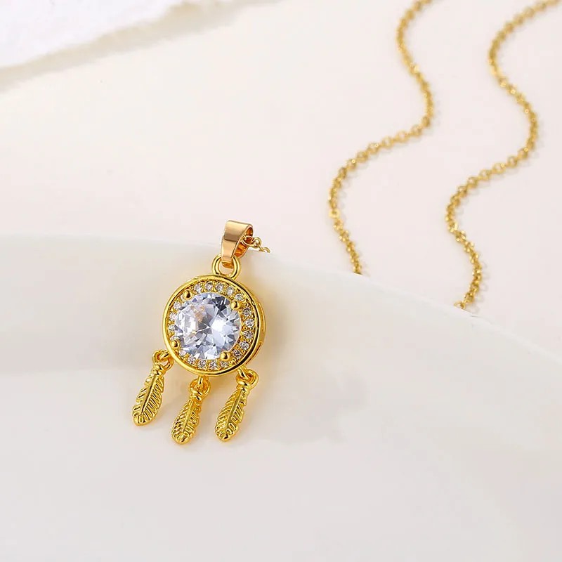 Elegant Dreamcatcher Stainless Steel Plating Inlay Zircon 18K Gold Plated Gold Plated Pendant Necklace_colorza_3