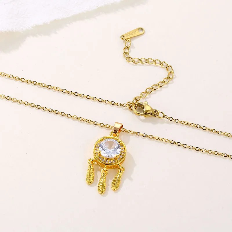 Elegant Dreamcatcher Stainless Steel Plating Inlay Zircon 18K Gold Plated Gold Plated Pendant Necklace_colorza_4
