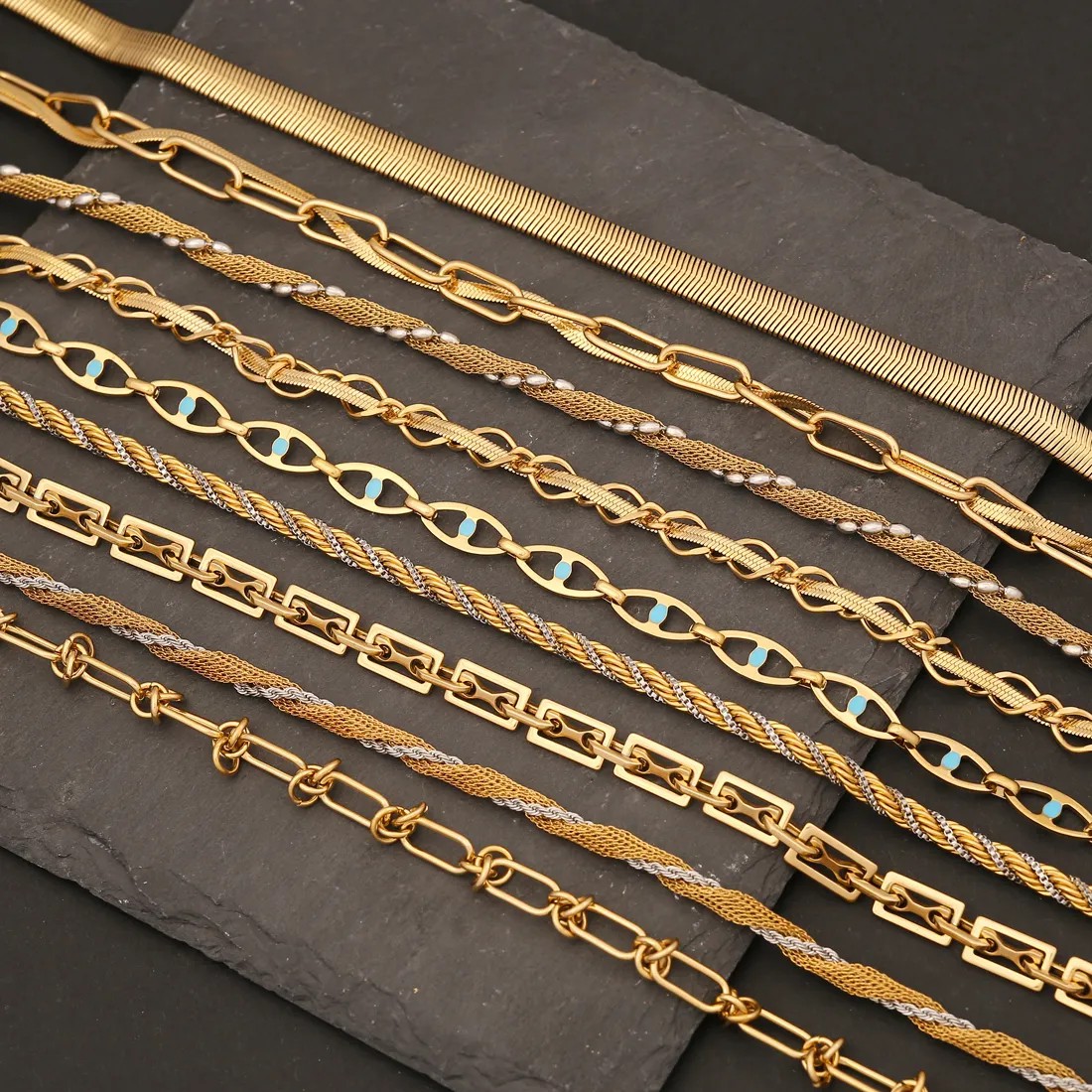Hip-Hop Vintage Style Solid Color Stainless Steel Plating Gold Plated Necklace_colorza_1