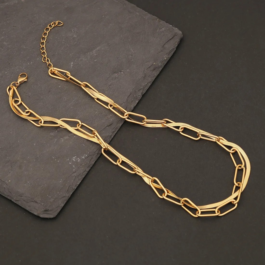 Hip-Hop Vintage Style Solid Color Stainless Steel Plating Gold Plated Necklace_colorza_6