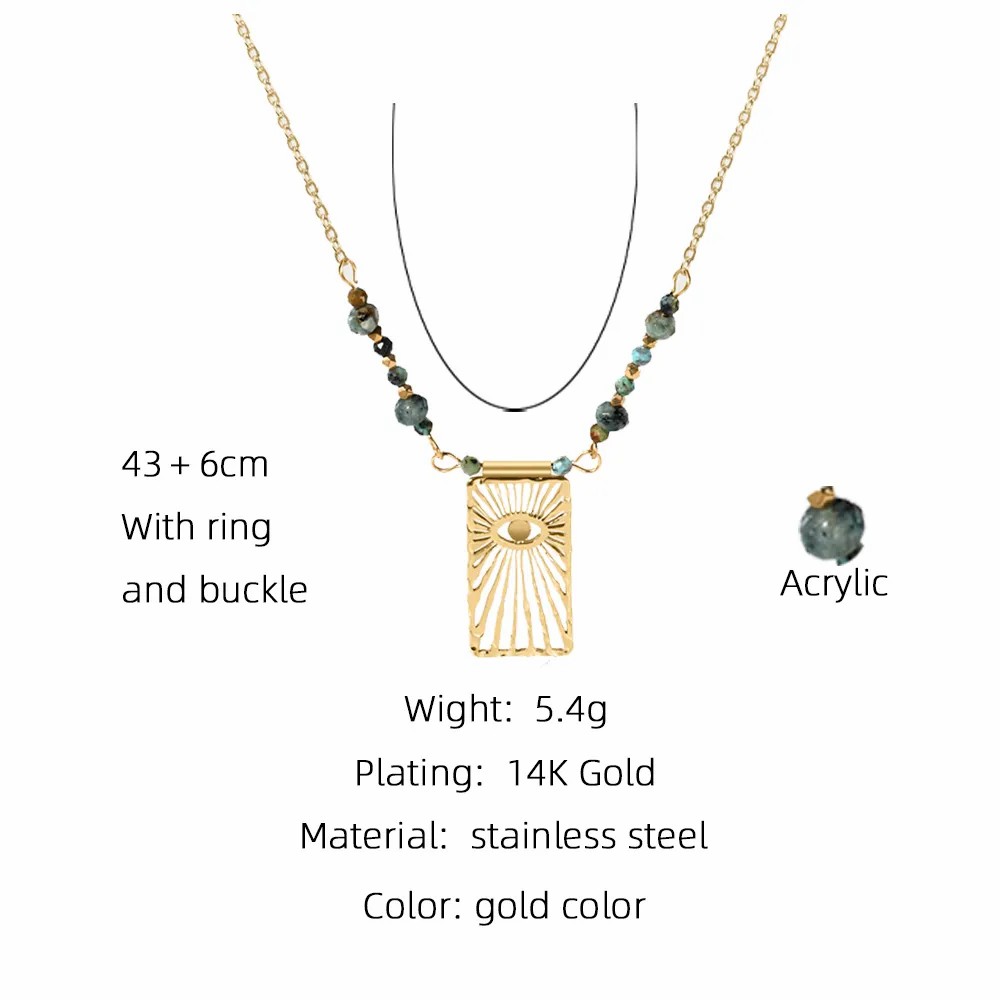 Casual Vintage Style Eye Rectangle Titanium Steel Beaded Plating Inlay Zircon 14K Gold Plated Pendant Necklace Long Necklace_colorza_1