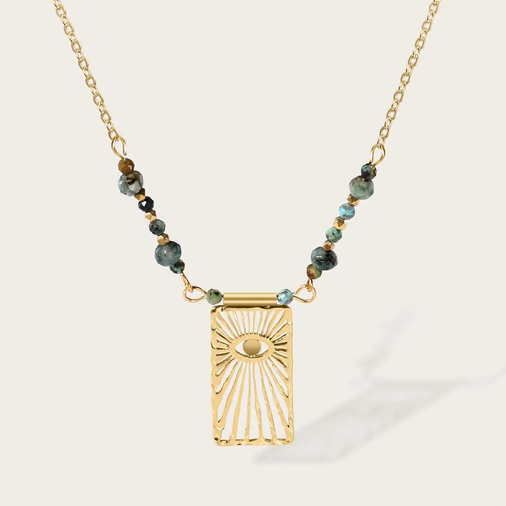 Casual Vintage Style Eye Rectangle Titanium Steel Beaded Plating Inlay Zircon 14K Gold Plated Pendant Necklace Long Necklace_colorza_2