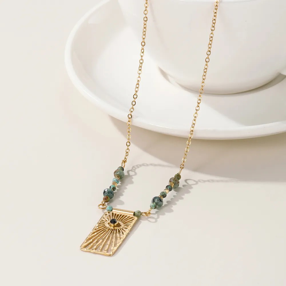Casual Vintage Style Eye Rectangle Titanium Steel Beaded Plating Inlay Zircon 14K Gold Plated Pendant Necklace Long Necklace_colorza_3