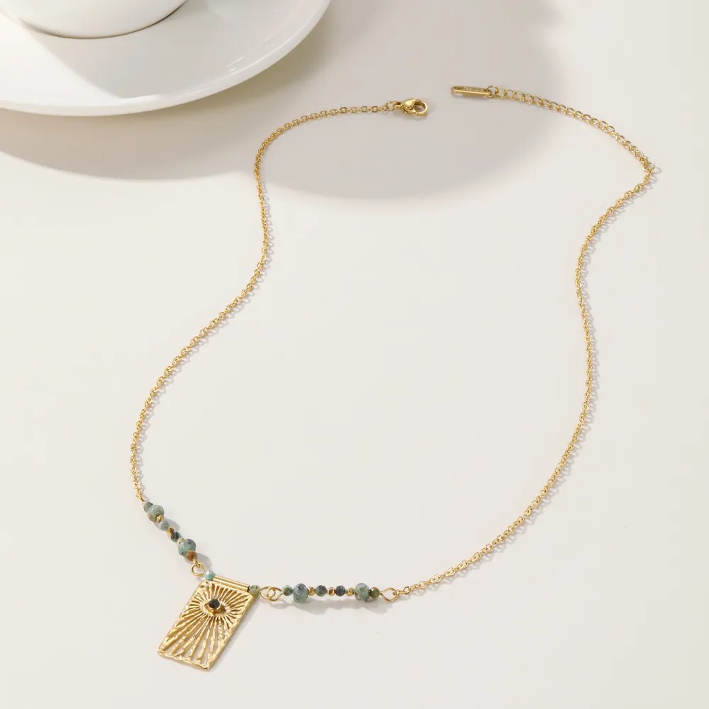 Casual Vintage Style Eye Rectangle Titanium Steel Beaded Plating Inlay Zircon 14K Gold Plated Pendant Necklace Long Necklace_colorza_4