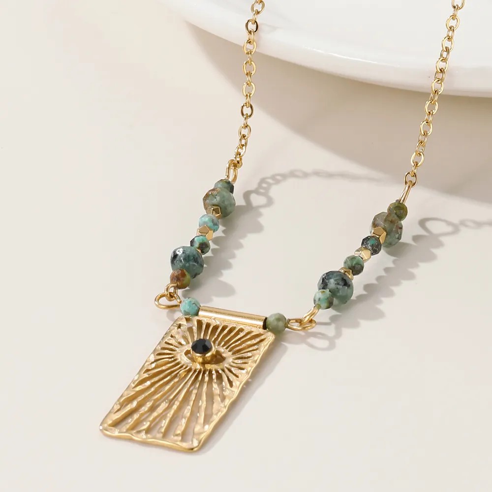 Casual Vintage Style Eye Rectangle Titanium Steel Beaded Plating Inlay Zircon 14K Gold Plated Pendant Necklace Long Necklace_colorza_5