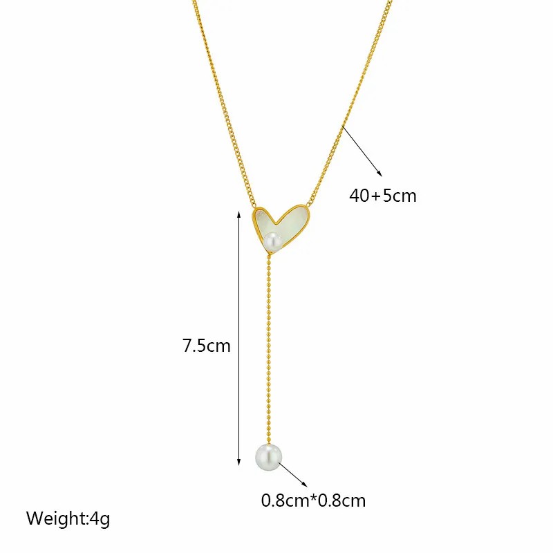 Simple Style Heart Shape Titanium Steel Epoxy Plating Inlay Shell 18K Gold Plated Pendant Necklace_colorza_5