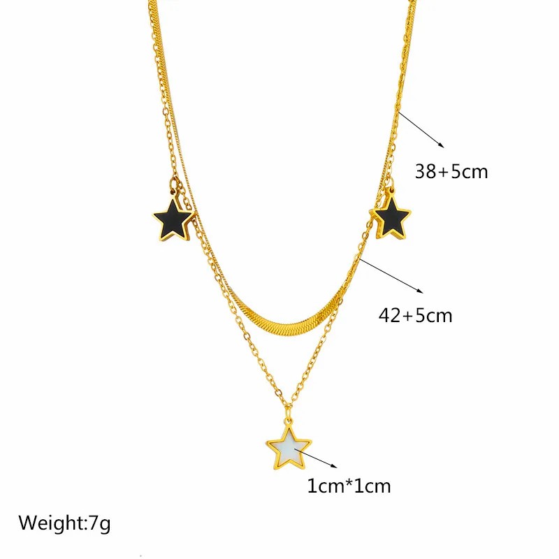Casual Commute Pentagram Titanium Steel Epoxy Plating 18K Gold Plated Layered Necklaces_colorza_5