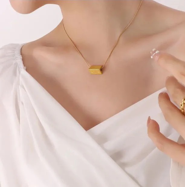 Simple Style Letter Square Titanium Steel Plating 18K Gold Plated Pendant Necklace_colorza_1