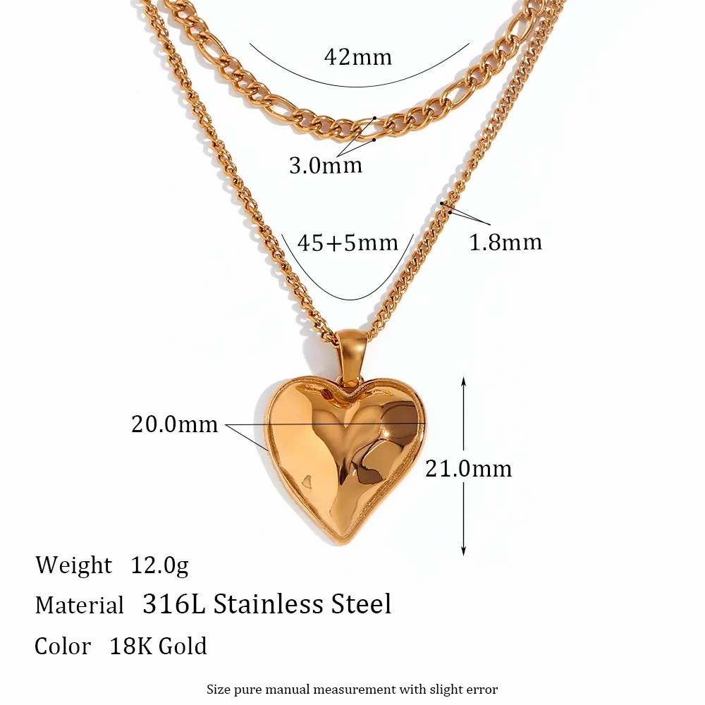 Vintage Style Heart Shape Stainless Steel Plating 18K Gold Plated Layered Necklaces_colorza_2