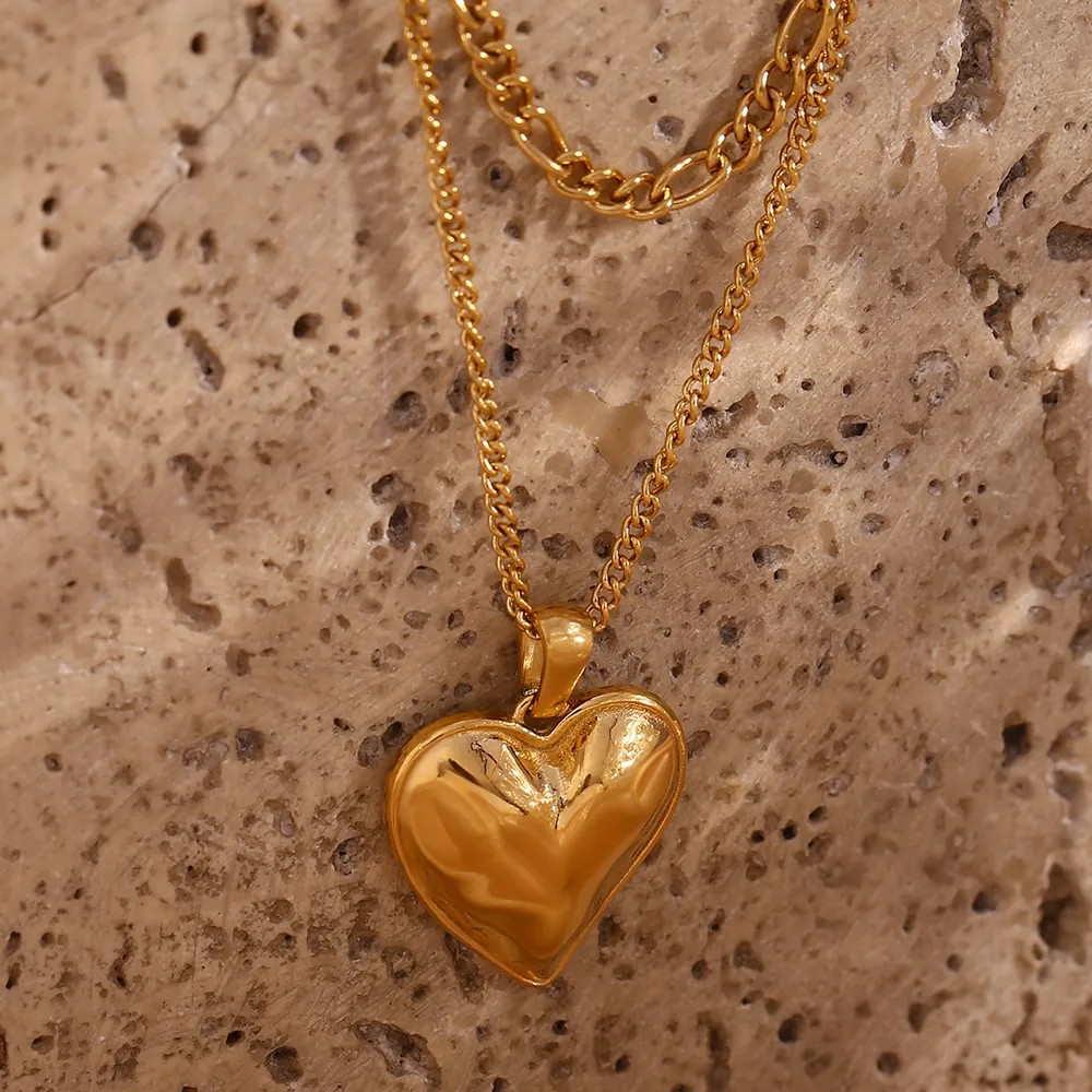Vintage Style Heart Shape Stainless Steel Plating 18K Gold Plated Layered Necklaces_colorza_3